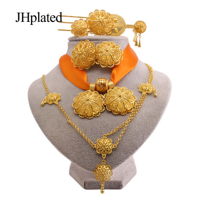 Etiopijos auksu padengti Papuošalų rinkiniai auskarai plaukų segtukai karoliai apyrankės žiedai Afrikos vestuvių dovanos Indija Juodų virvių rinkinys moterims