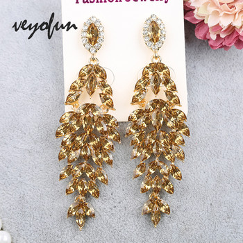 Veyofun луксозни кристални капкови обеци Винтидж сватбени висящи обеци Модни бижута за жени Подарък на едро
