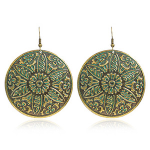 Apvalus raižytas raštas Žiedlapio formos pakabukas Auskarai Etninio stiliaus bronzos antikvariniai gėlių žavesio auskarai moteriški papuošalai