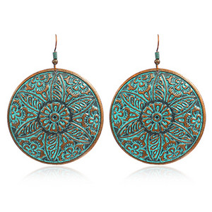 Apvalus raižytas raštas Žiedlapio formos pakabukas Auskarai Etninio stiliaus bronzos antikvariniai gėlių žavesio auskarai moteriški papuošalai