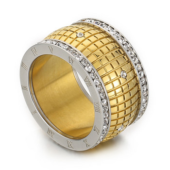 Δαχτυλίδια με ρωμαϊκούς αριθμούς από ανοξείδωτο ατσάλι για γυναίκες Μόδα πολυτελής μπάντα γάμου με στρας Trendy Grid Κοσμήματα