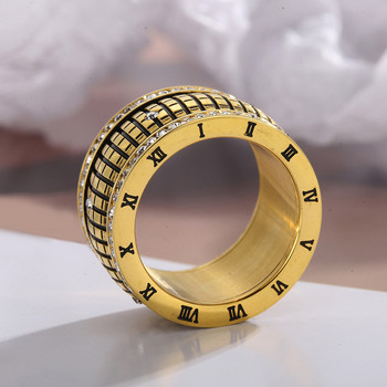 Δαχτυλίδια με ρωμαϊκούς αριθμούς από ανοξείδωτο ατσάλι για γυναίκες Μόδα πολυτελής μπάντα γάμου με στρας Trendy Grid Κοσμήματα