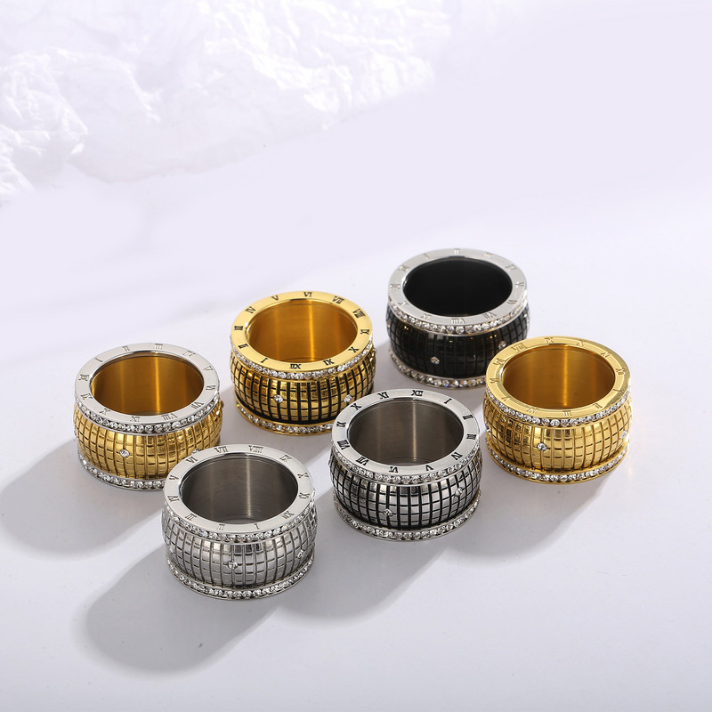 Nerūdijančio plieno žiedai su romėniškais skaitmenimis moterims Madingi prabangūs Kalnų krištolo vestuviniai žiedai Madingi tinklelio papuošalai Dovana