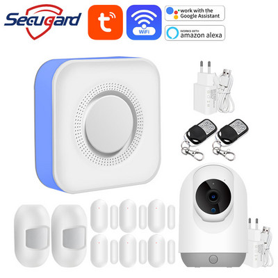 WiFi otthoni biztonsági riasztórendszer Tuya Gateway 433MHz vezeték nélküli érzékelő gazdagép betörésjelző Smart Life APP Control Alexa és Google