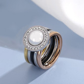 Кръгъл черупков пръстен от неръждаема стомана за жени Моден многоцветен луксозен сватбен пръстен със кристали Аксесоари за бижута със сърце