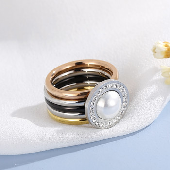 Кръгъл черупков пръстен от неръждаема стомана за жени Моден многоцветен луксозен сватбен пръстен със кристали Аксесоари за бижута със сърце