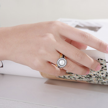 Кръгъл черупков пръстен от неръждаема стомана за жени Моден многоцветен луксозен сватбен пръстен със кристали Аксесоари за бижута със сърце