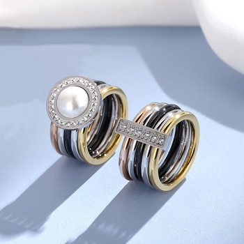 Δαχτυλίδι από ανοξείδωτο ατσάλι με στρογγυλό κοχύλι για γυναίκες Μόδα πολύχρωμα πολυτελή αξεσουάρ κοσμημάτων γαμήλια μπάντα με στρας