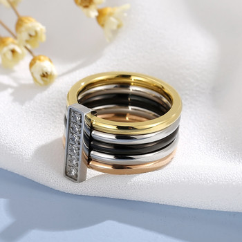 Δαχτυλίδι από ανοξείδωτο ατσάλι με στρογγυλό κοχύλι για γυναίκες Μόδα πολύχρωμα πολυτελή αξεσουάρ κοσμημάτων γαμήλια μπάντα με στρας