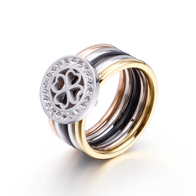 Кръгъл черупков пръстен от неръждаема стомана за жени Моден многоцветен луксозен сватбен пръстен със кристали Аксесоари за бижута със сърце