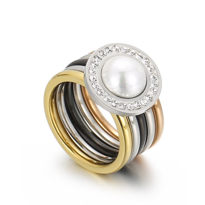 Кръгъл черупков пръстен от неръждаема стомана за жени Моден многоцветен луксозен сватбен пръстен със кристали Аксесоари за бижута със сърце