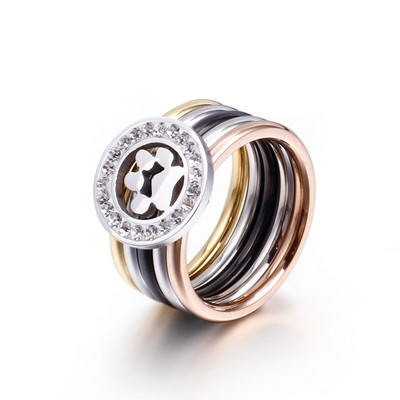 Кръгъл черупков пръстен от неръждаема стомана за жени Моден многоцветен луксозен сватбен пръстен със кристали Аксесоари за бижута със сърце