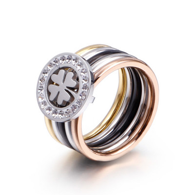 Кръгъл черупков пръстен от неръждаема стомана за жени Моден многоцветен луксозен сватбен пръстен със кристали Аксесоари за бижута със сърце