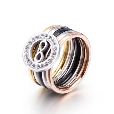 Кръгъл черупков пръстен от неръждаема стомана за жени Моден многоцветен луксозен сватбен пръстен със кристали Аксесоари за бижута със сърце