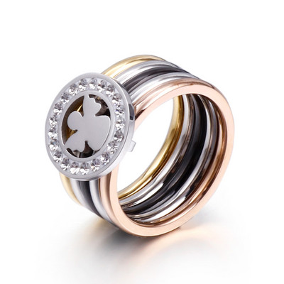 Кръгъл черупков пръстен от неръждаема стомана за жени Моден многоцветен луксозен сватбен пръстен със кристали Аксесоари за бижута със сърце