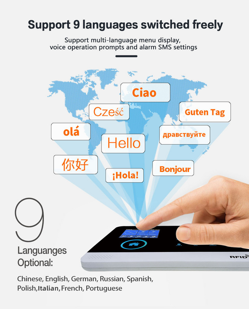 APP Kaugjuhtimispult Juhtmeta koduvalve WIFI GSM SOS GPRS Häiresüsteem kaameraga RFID-kaardiga Arm Desarm Androidile ja IOS-ile