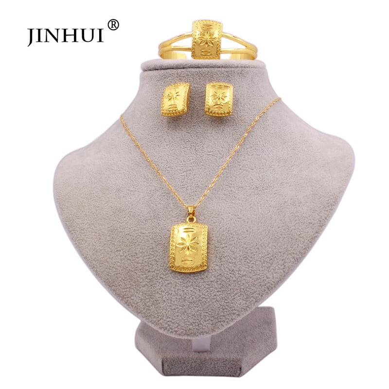 Papuošalų rinkiniai karoliai auskarai žiedai apyrankių rinkinys aukso spalvos papuošalų rinkiniai Afrikos moterims vestuvėms Etiopijos Dubajaus vestuvių dovana