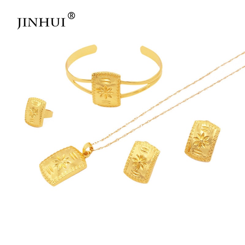 Papuošalų rinkiniai karoliai auskarai žiedai apyrankių rinkinys aukso spalvos papuošalų rinkiniai Afrikos moterims vestuvėms Etiopijos Dubajaus vestuvių dovana