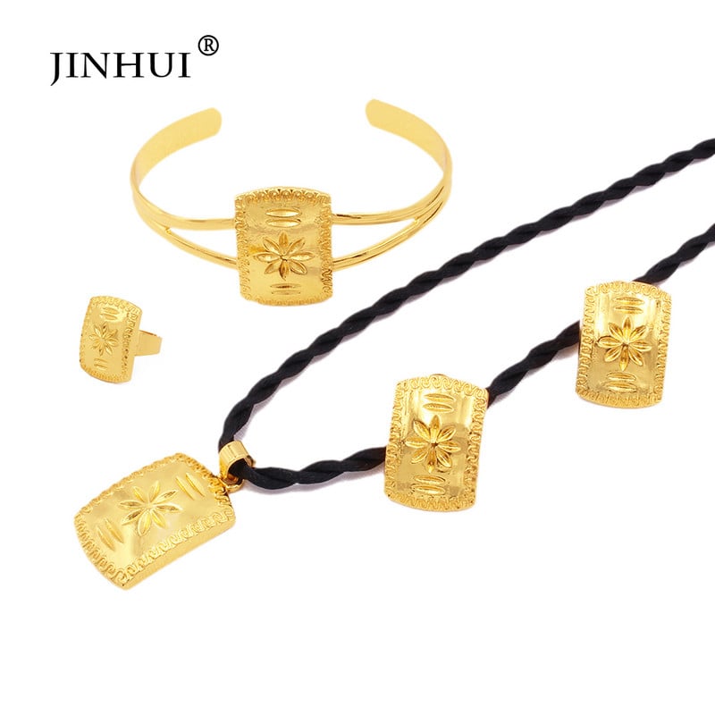 Papuošalų rinkiniai karoliai auskarai žiedai apyrankių rinkinys aukso spalvos papuošalų rinkiniai Afrikos moterims vestuvėms Etiopijos Dubajaus vestuvių dovana