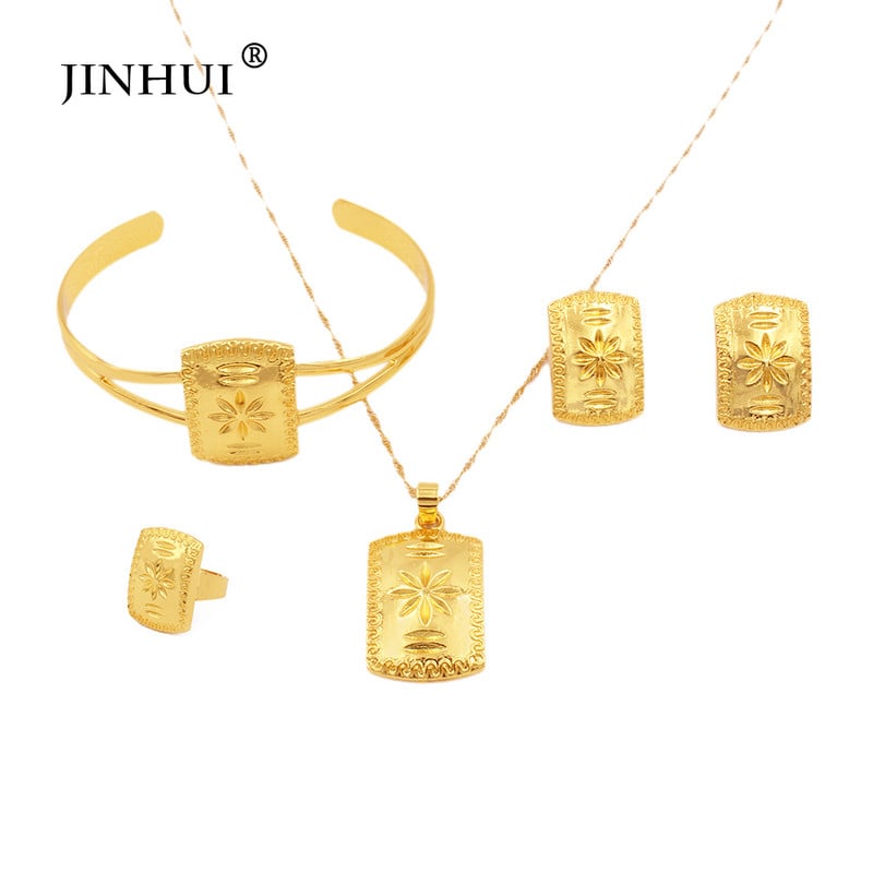 Papuošalų rinkiniai karoliai auskarai žiedai apyrankių rinkinys aukso spalvos papuošalų rinkiniai Afrikos moterims vestuvėms Etiopijos Dubajaus vestuvių dovana