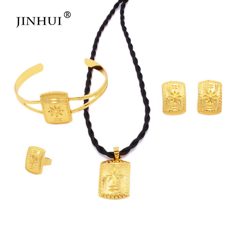 Papuošalų rinkiniai karoliai auskarai žiedai apyrankių rinkinys aukso spalvos papuošalų rinkiniai Afrikos moterims vestuvėms Etiopijos Dubajaus vestuvių dovana