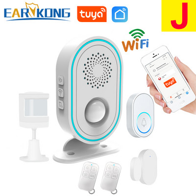 EARYKONG WiFi namų signalizacijos sistema, belaidė 433 MHz blykstės sirena, judesio jutiklis infraraudonųjų spindulių PIR žmogaus aptikimo programėlė Tuyasmart Smart Life