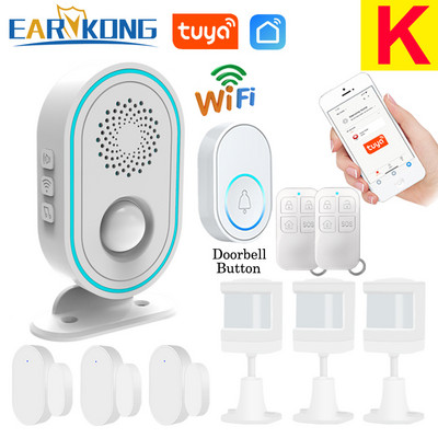 EARYKONG WiFi namų signalizacijos sistema, belaidė 433 MHz blykstės sirena, judesio jutiklis infraraudonųjų spindulių PIR žmogaus aptikimo programėlė Tuyasmart Smart Life