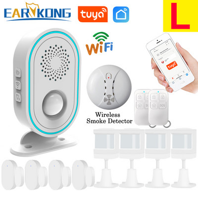 EARYKONG WiFi namų signalizacijos sistema, belaidė 433 MHz blykstės sirena, judesio jutiklis infraraudonųjų spindulių PIR žmogaus aptikimo programėlė Tuyasmart Smart Life