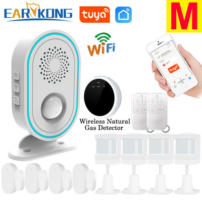 EARYKONG WiFi namų signalizacijos sistema, belaidė 433 MHz blykstės sirena, judesio jutiklis infraraudonųjų spindulių PIR žmogaus aptikimo programėlė Tuyasmart Smart Life