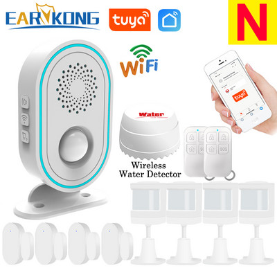 EARYKONG WiFi namų signalizacijos sistema, belaidė 433 MHz blykstės sirena, judesio jutiklis infraraudonųjų spindulių PIR žmogaus aptikimo programėlė Tuyasmart Smart Life
