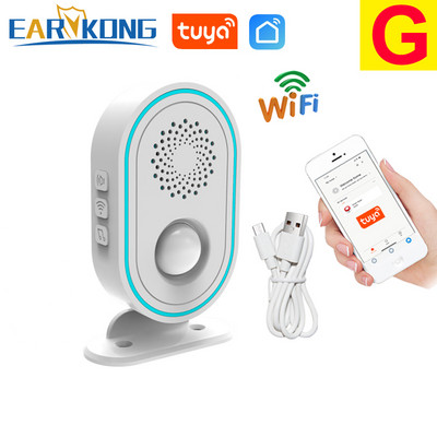 EARYKONG WiFi namų signalizacijos sistema, belaidė 433 MHz blykstės sirena, judesio jutiklis infraraudonųjų spindulių PIR žmogaus aptikimo programėlė Tuyasmart Smart Life