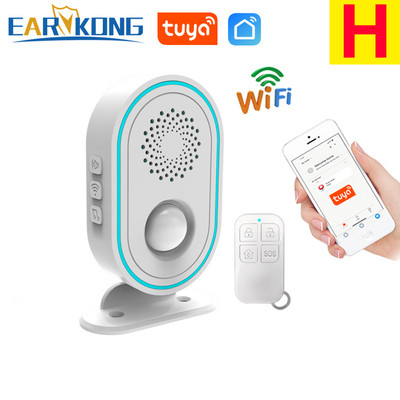 EARYKONG WiFi namų signalizacijos sistema, belaidė 433 MHz blykstės sirena, judesio jutiklis infraraudonųjų spindulių PIR žmogaus aptikimo programėlė Tuyasmart Smart Life
