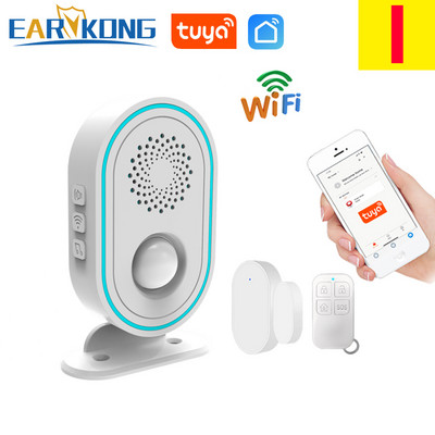 EARYKONG WiFi namų signalizacijos sistema, belaidė 433 MHz blykstės sirena, judesio jutiklis infraraudonųjų spindulių PIR žmogaus aptikimo programėlė Tuyasmart Smart Life