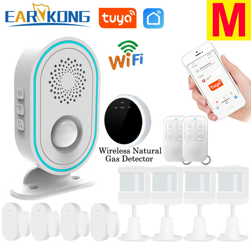 EARYKONG WiFi namų signalizacijos sistema, belaidė 433 MHz blykstės sirena, judesio jutiklis infraraudonųjų spindulių PIR žmogaus aptikimo programėlė Tuyasmart Smart Life