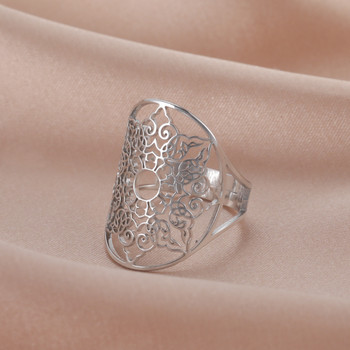 Skyrim Регулируем златен цвят Геометричен филигранен пръстен с цветя за жени Реколта пръстени за пръсти от неръждаема стомана 2023 Тенденция на бижута