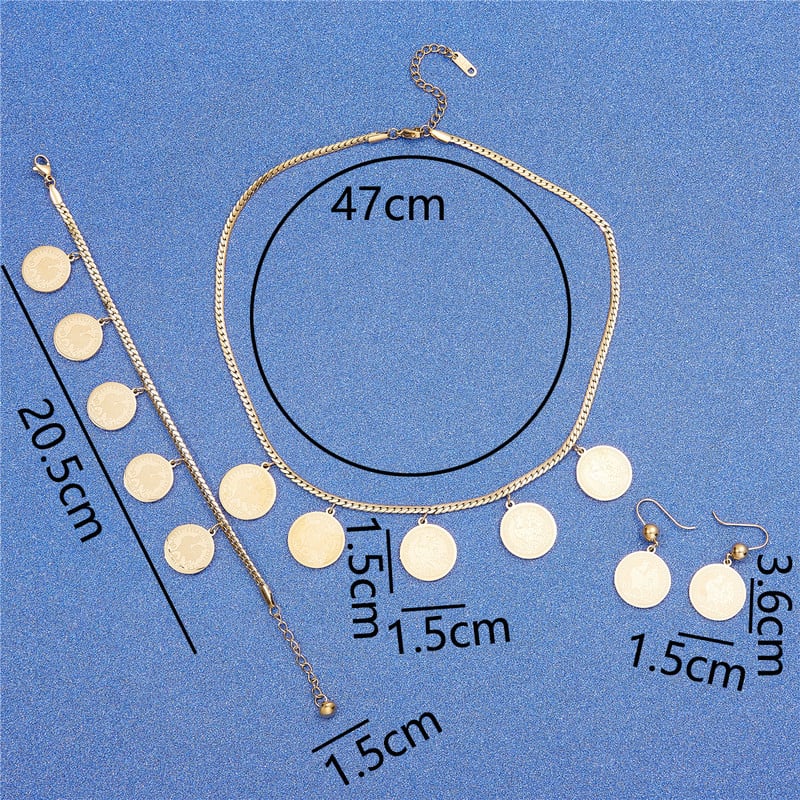 LUIZADA 2022 Gegužės mėn. karštai parduodami aksesuarai vestuvinių papuošalų rinkinys moterims Moneta Nerūdijantis plienas su Brave Cock Kaklo papuošalas Auskarai