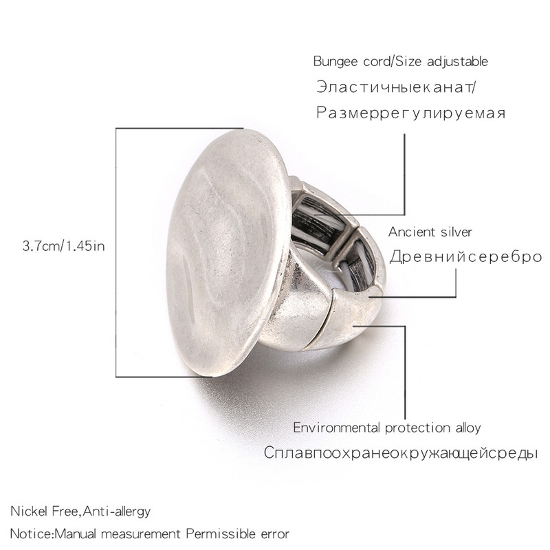 Bohemia Veliki okrugli valoviti prsten Žene Muškarci Punk Pretjerano trendi prstenje Retro Jednostavan nakit Elastični podesivi Prsten jedne veličine 18 mm