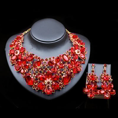 Naujas mados papuošalų rinkinys austriškas krištolo karoliai ir auskarai vestuvėms šešių spalvų Prabangus aukso spalvos Kalnų krištolas