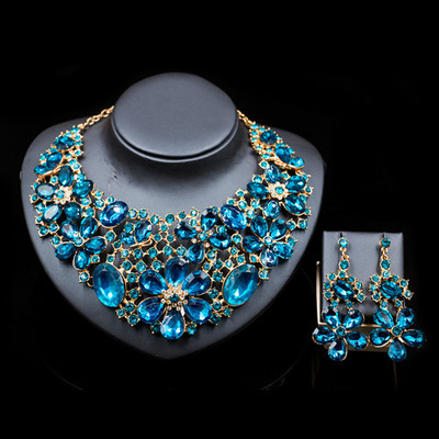 Naujas mados papuošalų rinkinys austriškas krištolo karoliai ir auskarai vestuvėms šešių spalvų Prabangus aukso spalvos Kalnų krištolas