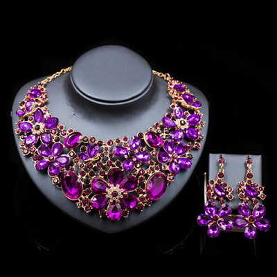 Naujas mados papuošalų rinkinys austriškas krištolo karoliai ir auskarai vestuvėms šešių spalvų Prabangus aukso spalvos Kalnų krištolas