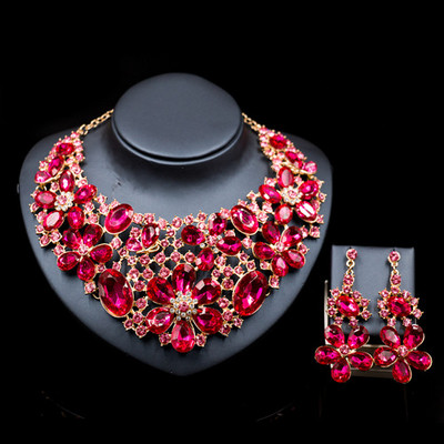 Naujas mados papuošalų rinkinys austriškas krištolo karoliai ir auskarai vestuvėms šešių spalvų Prabangus aukso spalvos Kalnų krištolas