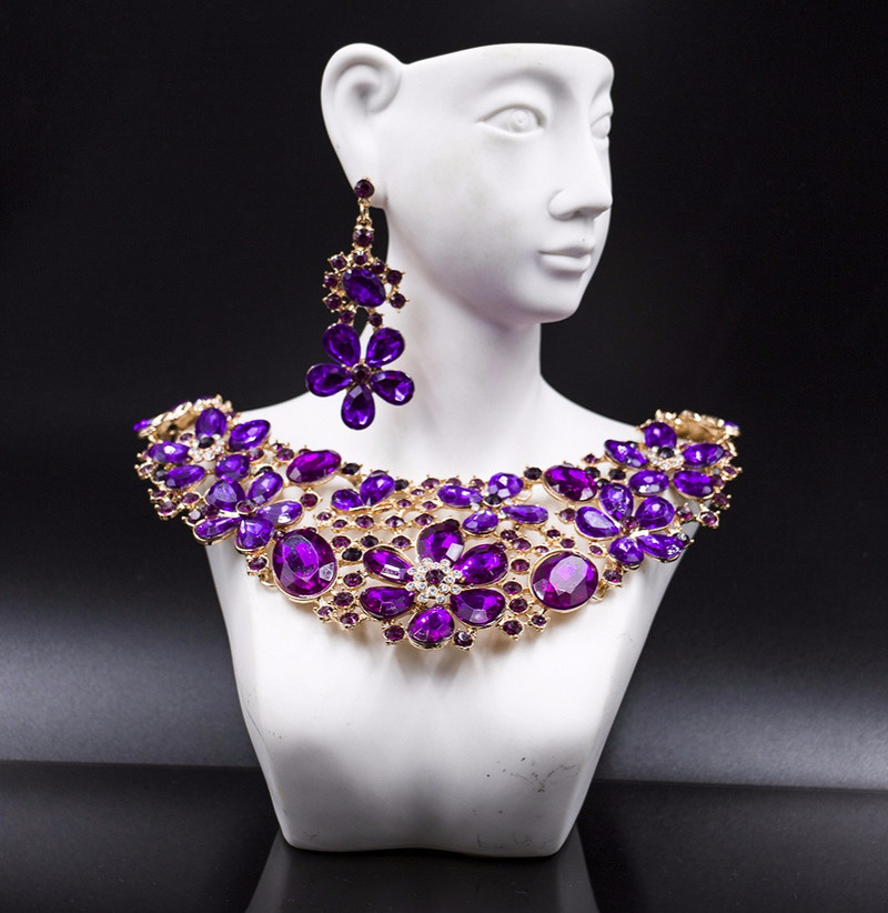 Naujas mados papuošalų rinkinys austriškas krištolo karoliai ir auskarai vestuvėms šešių spalvų Prabangus aukso spalvos Kalnų krištolas