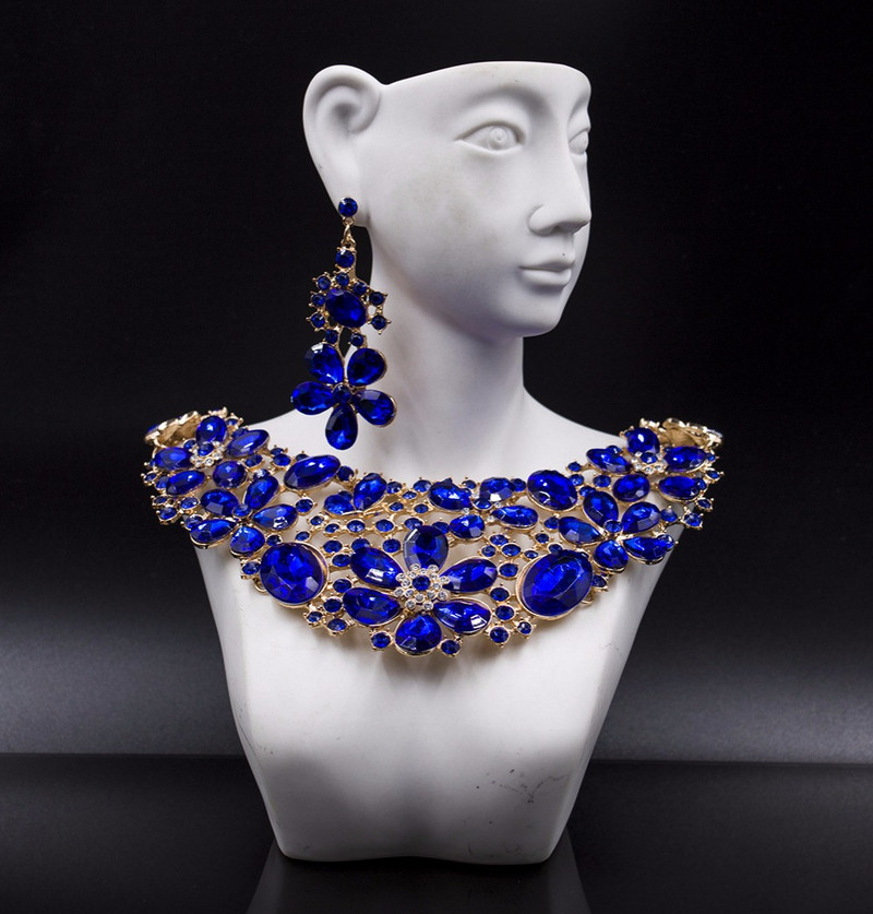 Naujas mados papuošalų rinkinys austriškas krištolo karoliai ir auskarai vestuvėms šešių spalvų Prabangus aukso spalvos Kalnų krištolas