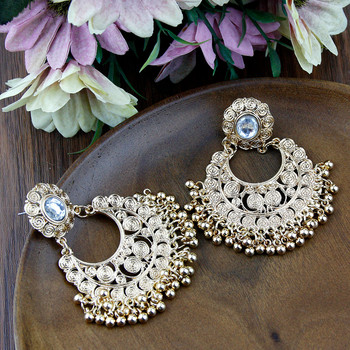 Sunspicems Fashion Boho Big Golden Drop Earrring For Women Метална топка Индийска булка Сватбени бижута Арабски висящи обеци Подарък