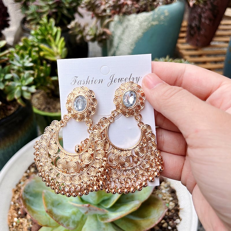 Sunspicems Fashion Boho Big Golden Drop auskarai moterims Metaliniai rutuliukai Indijos nuotakos vestuviniai papuošalai Arabiški kabantys auskarai Dovana