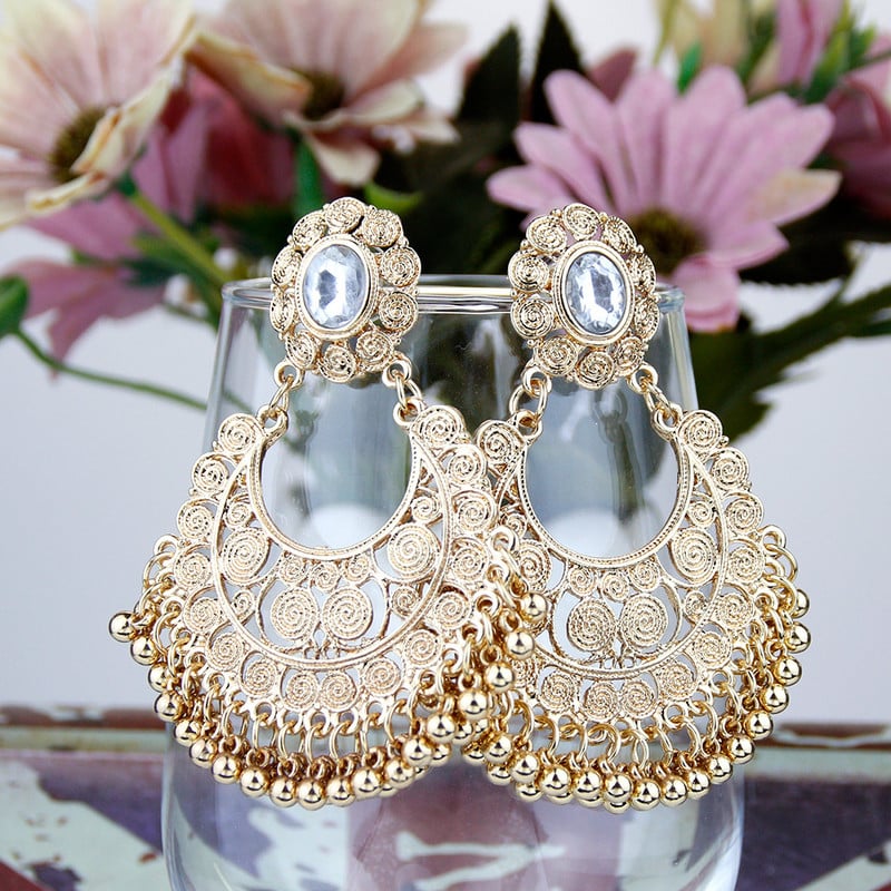 Sunspicems Fashion Boho Big Golden Drop auskarai moterims Metaliniai rutuliukai Indijos nuotakos vestuviniai papuošalai Arabiški kabantys auskarai Dovana