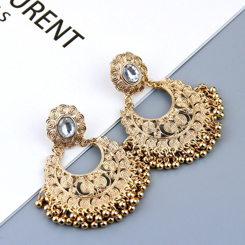 Sunspicems Fashion Boho Big Golden Drop auskarai moterims Metaliniai rutuliukai Indijos nuotakos vestuviniai papuošalai Arabiški kabantys auskarai Dovana