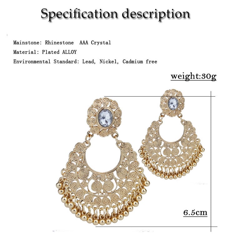 Sunspicems Fashion Boho Big Golden Drop auskarai moterims Metaliniai rutuliukai Indijos nuotakos vestuviniai papuošalai Arabiški kabantys auskarai Dovana