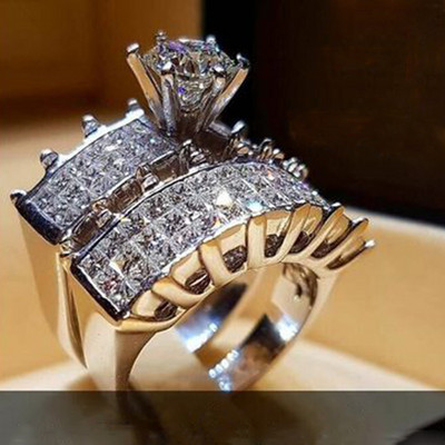 Seria 2 bucăți/set! Set inele rotunde cu cristal alb Milangirl la modă pentru femei, fete, nuntă, petrecere, bijuterii de modă