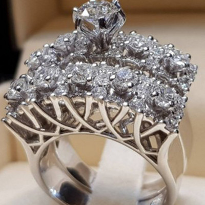 Seria 2 bucăți/set! Set inele rotunde cu cristal alb Milangirl la modă pentru femei, fete, nuntă, petrecere, bijuterii de modă